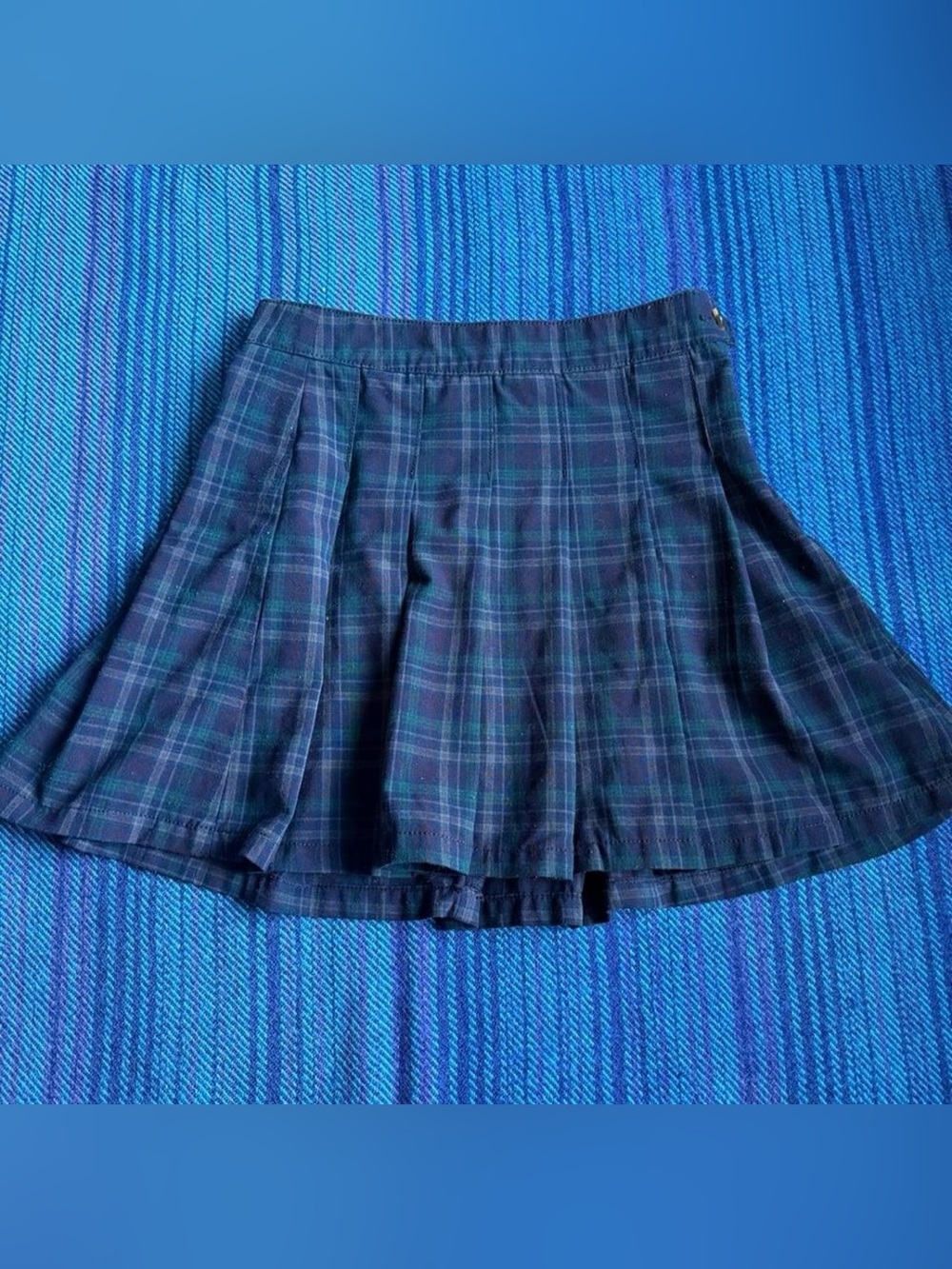 Y2K Dark Green and Navy Plaid Pleated Mini Skirt